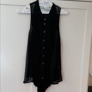 Free People Black Textured Sheer Sleeveless Top